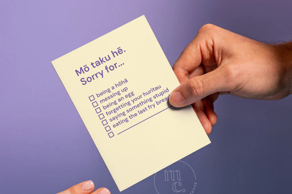'MŌ TAKU HĒ. SORRY FOR...' GREETING CARD.