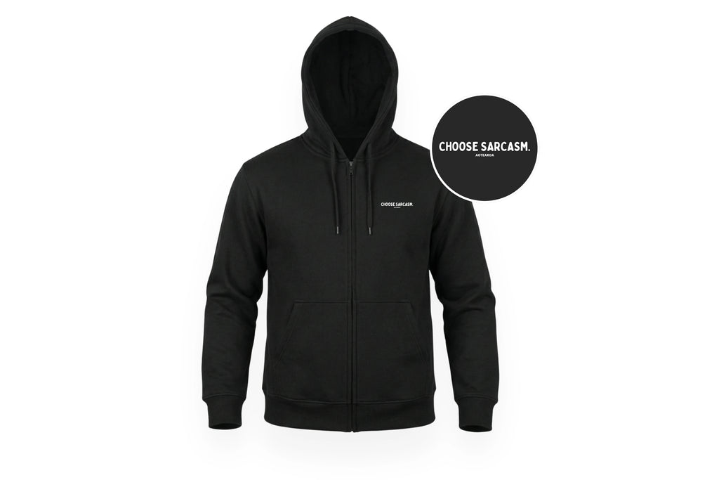 HINT OF SARCASM ZIP HOODIE.